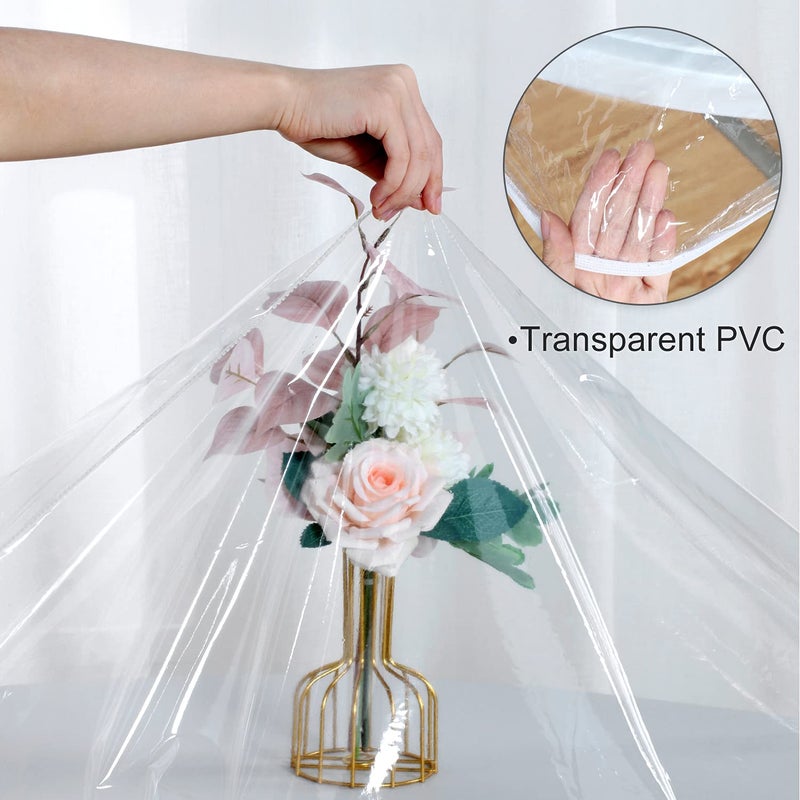 LUSHVIDA Round Waterproof Table Cover Elastic Vinyl Fitted Tablecloth Elastic Edged Plastic Table Cloth (Clear  Best for Up to 45""-56"" Round) - Image 3